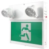Combo LED emergency exit sign with green Running Man and 2 spotlights, steel casing, with back-up battery