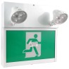 Combo LED emergency exit sign with green Running Man and 2 spotlights, steel casing, with back-up battery
