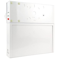 Combo LED emergency exit sign with green Running Man and 2 spotlights, steel casing, with back-up battery