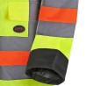 Manteau d'hiver haute visibilité pour signaleur, conforme à la norme de Transports Québec.