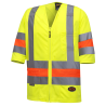 High-visibility shirt for roadwork flaggers, compliant with new Transports Québec regulation. 