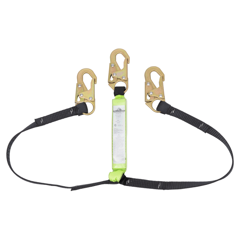 Peakworks Y-lanyard with shock pack, polyester webbing, 200-350 lb