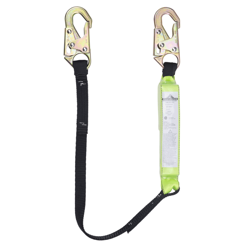 Peakworks polyester web lanyard with an energy absorber and 2 standard carabiners, 1 in.