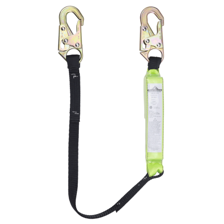 Peakworks polyester web lanyard with an energy absorber and 2 standard carabiners, 1 in.