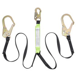 Peakworks Y-lanyard with an energy absorbing inner core and a strong polyester webbing, 200-350 lb.