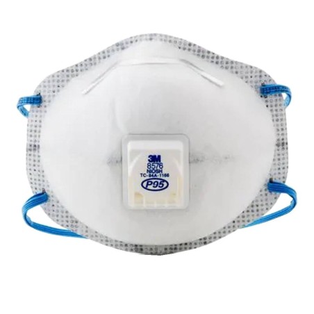 Masque P95 de 3M modèle 8576 avec soupape Cool Flow™ contre particules huileuses & gaz acides. Vendu par boite de 10 unités.