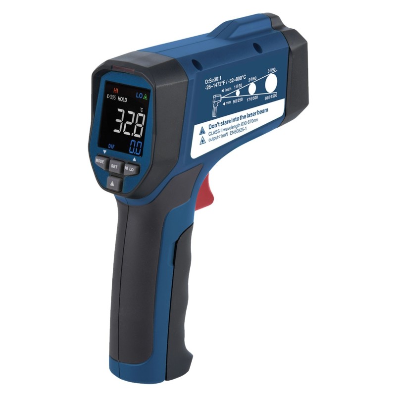 Infrared thermometer measures -32 to 800 degrees Celsius