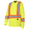 High visibility long-sleeved shirt, neon yellow with grey reflective stripes