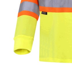 Chandail haute visibilité à manches longues, jaune fluo avec bandes réfléchissantes.