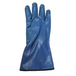 Cotton flannel nitrile gloves with hand roughened finish, 11" long. Sold by pair, choice of sizes.