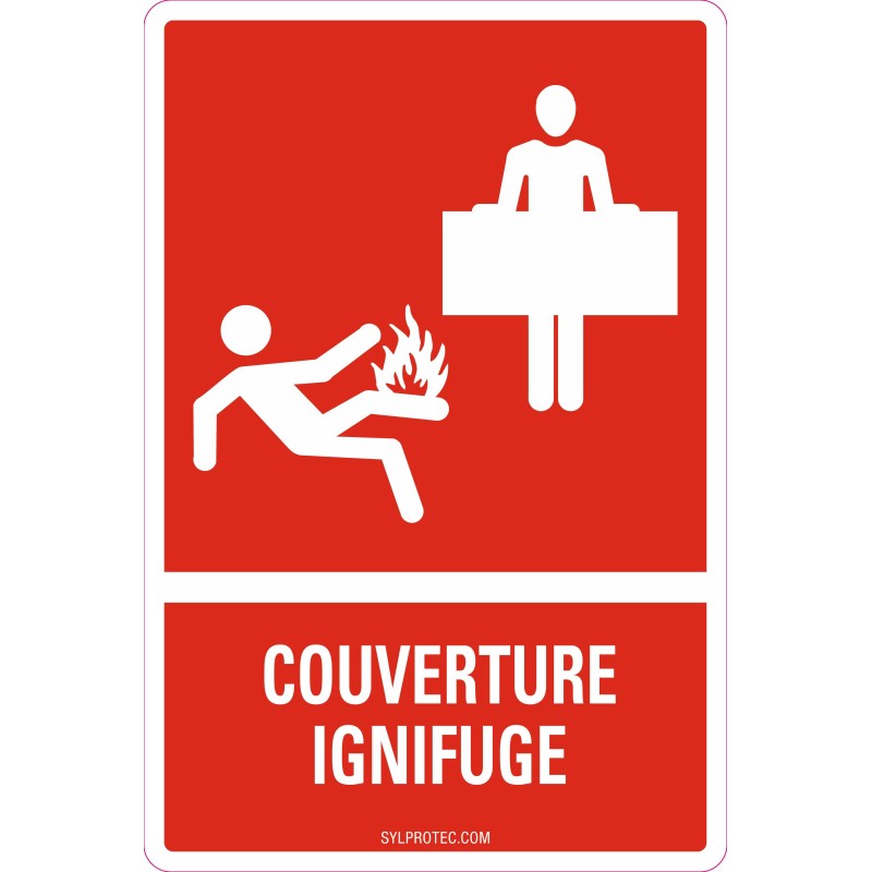French emergency "fire blanket" sign in various sizes, shapes, materials & languagesand optional features