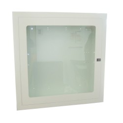 Recessed cabinet for fire hose of 75 to 100 ft and fire extinguisher of 5 or 10 lb, white