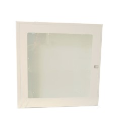 Surface-mounted cabinet for fire hose of 75 to 100 ft and fire extinguisher of 5 or 10 lbs.