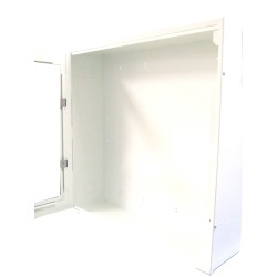 Surface-mounted cabinet for fire hose of 75 to 100 ft and fire extinguisher of 5 or 10 lbs.