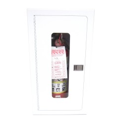 Semi-recessed built-in cabinet for 5 lbs powder fire extinguishers, pre-painted white