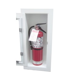 Recessed built-in cabinet for 10 lbs powder fire extinguishers, pre-painted flat white