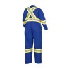 Blue 100% flame-resistant cotton safety coverall, ARC 2, with high-visibility reflective stripes