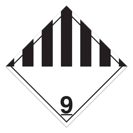 Matières dangereuses diverses, classe 9, placard, 10 3/4 po x 10 3/4 po., Pour le transport des matières dangereuses.