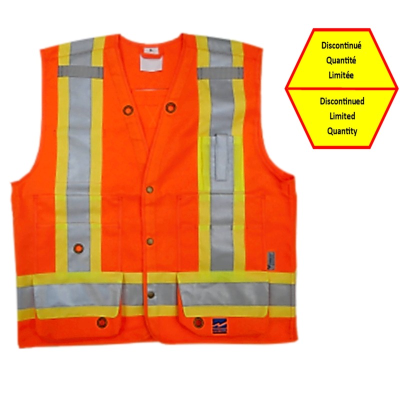 High-visibility orange surveyor vest with 14 pockets, CSA Z96-15 class 2 level 2.