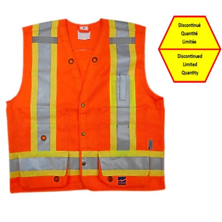 High-visibility orange surveyor vest with 14 pockets, CSA Z96-15 class 2 level 2.