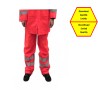 Pantalon imperméable haute visibilité orange fluo avec bandes réfléchissantes argentées.
