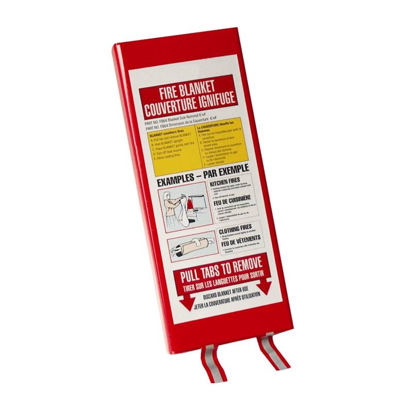 Fireproof fiberglass blanket in a plastic casing, 183 x 122 cm (72 x 48 in).