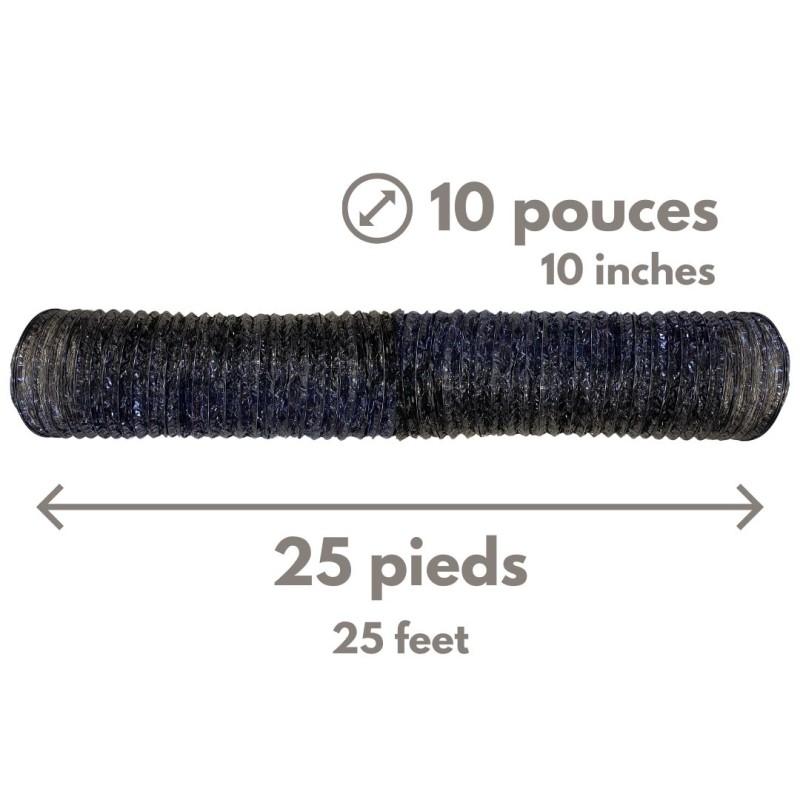 Conduit de ventilation souple avec armature, diamètre de 10 po, longueur de 25 pi (7.6 m), pour purificateurs d’air Predator 750