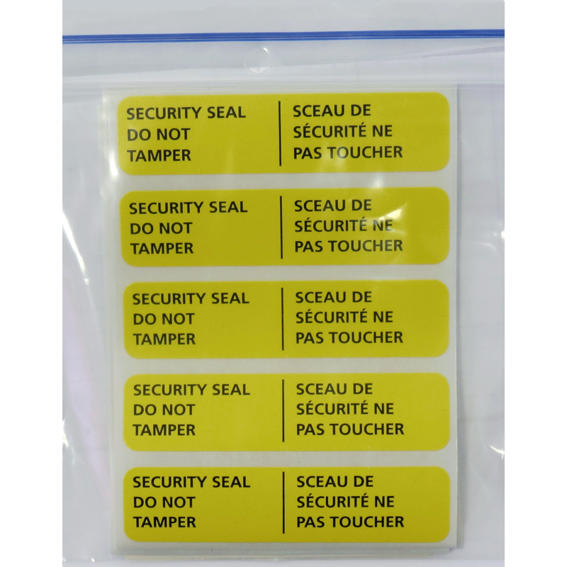 Adhesive bilingual security seal for first aid kits